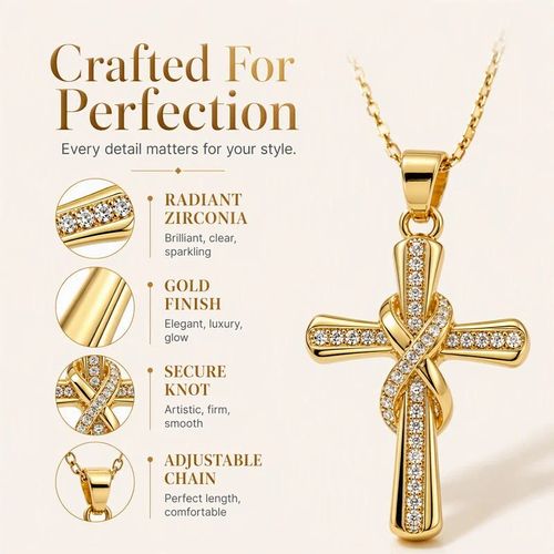 High-end Luxury, Tarnish-Resistant Copper and Zircon Cross Necklace