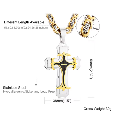 Men's Cross Pendant Necklace and Bracelet Set