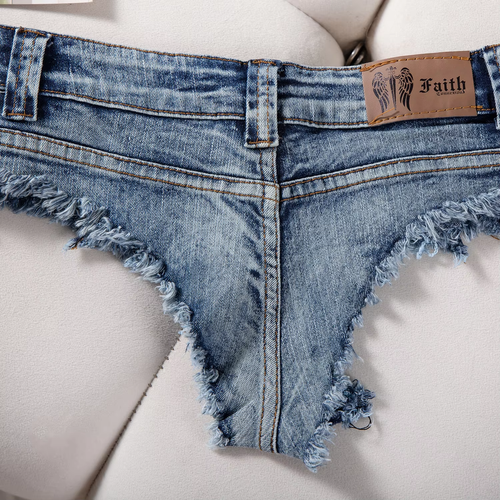 New Women Sexy Low Waist Hole Tassel Denim Shorts Jeans Thong Short Feminino