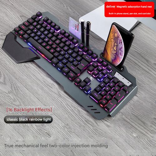 Gaming Keyboard Mechanical Feel with Bowl Holde RGB Backlit Modes Wired Gaming Keyboard for PC Deskto
