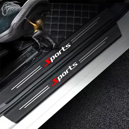 5PCS For Sports Car Door Sill Strip Carbon Fibre Protective Cover Universal Anti-scratch and Anti-collision Door Decorative Stri
