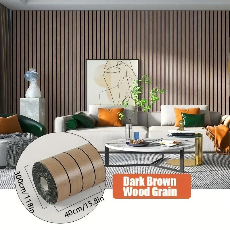 1 Roll Self-adhesive Wall Tiles Stickers Wood Grain Wallpaper Bedroom Kitchen Bathroom Living Room Decor Waterproof Wall Tiles