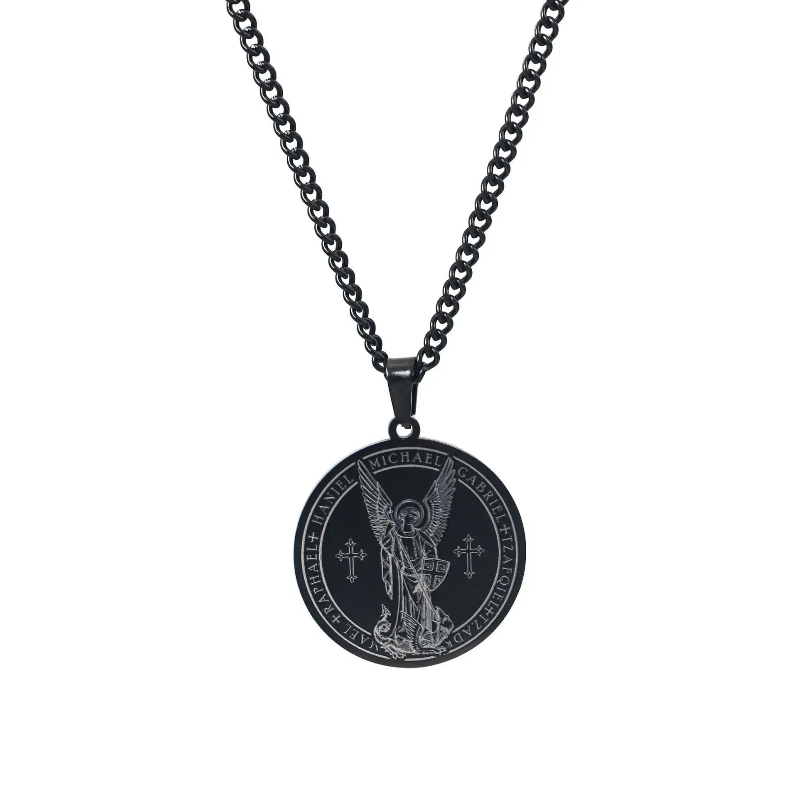 Archangel Michael Gabriel Raphael Haniel Round Pendant Necklace Vintage Stainless Steel Men Pendants Jewelry Fashion Accessories