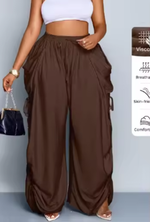 High Waist Drawstring Cotton Linen Wide Leg Straight Cut Sports Casual Pants Women's