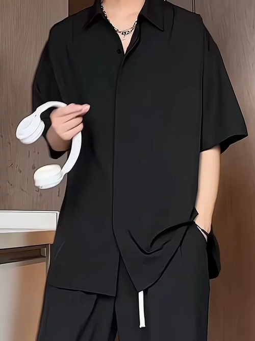Thin Black Ice Silk Matching Stylish Two Piece Set