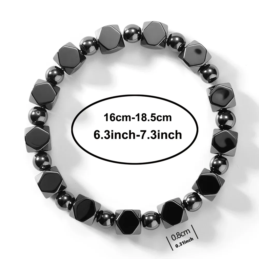 Natural Faceted Hematite Black Obsidian Beaded Bracelet Unisex Men Women Gemstone Bangle Daily Wear Anniversary Wedding Positive