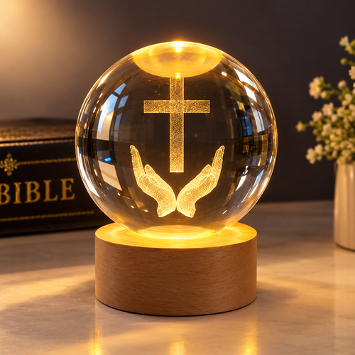 8cm Jesus 3D Crystal Ball Night Light—An ideal choice for Christmas decorations and Nativity scene displays, showcasing religious faith.