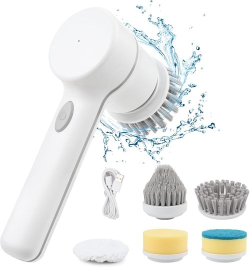 Electric Spin Scrubber Cordless Electric Cleaning Brush with 5 Replaceable Brush Heads, Rechargeable