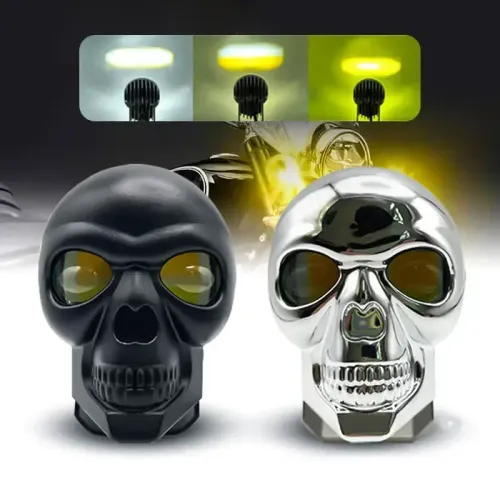 Motorcycle Skull Fog Light LED Skull Shape Waterproof Headlight Motorcycle High Low Beam Auxiliary Light