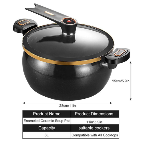 8L Ceramic Enamel Micro-Pressure Pot (28cm Large-Capacity Non-Stick Stew Pot)
