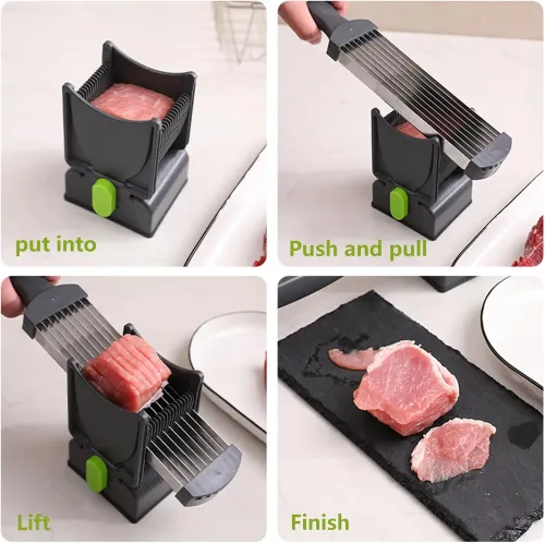 Fresh Meat Slicer,Thickness Adjustable 2 or 4 mm, 17 IN 1 Stainless Steel Cleaver Kitchen Knife For Slicing Shredding, Manual
