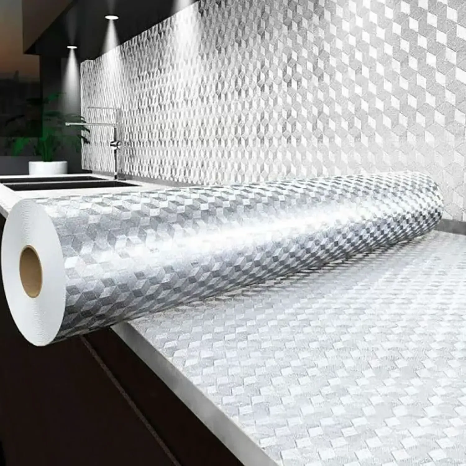 Stainless Steel Kitchen Oil-Proof Adhesive Wallpaper Roll 300cm*80cm
