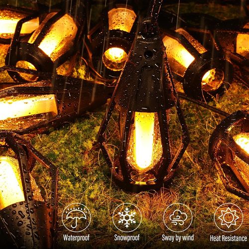 Solar Halloween Lights Outdoor String Lights with 10 Flickering Flame Bulb Waterproof Solar Powered LED Flame Lights for Decor
