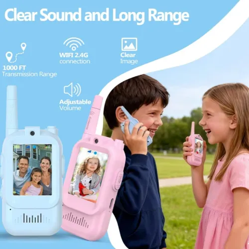 Children's Video Walkie-Talkie 2-Pack with Display Screen Voice Converter and Real-Time Video Chat Long-Range Gift for Children