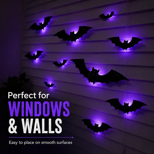 2026 Hot Sale 3D LED Bat Wall Decorations – Light-Up Halloween Decor for Walls, Windows & Parties