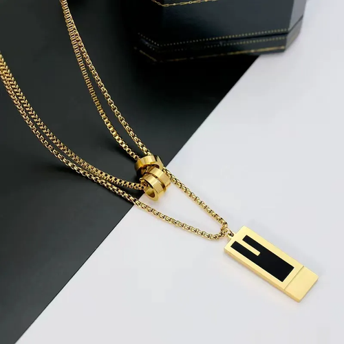 High-end double-layer sweater chain Fashionable titanium steel necklace