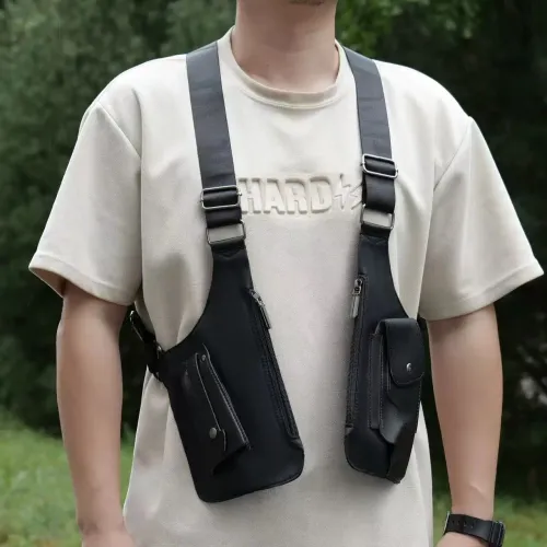 Underarm Anti Theft Bag PU Double Shoulder Strap Multi-Pocket Outdoor Anti-Theft Tactical Fishing Bag Waterproof Men Armpit Bag