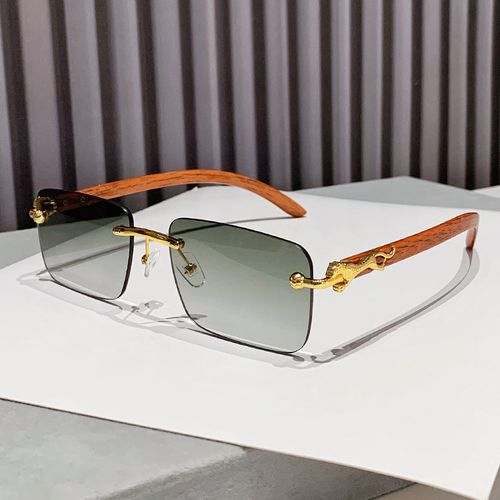 Luxury Rimless Diamond Encrusted Sunglasses,  Fashion Blue Gradient Lens Eyewear