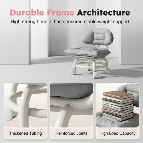 Rolling Low Stool with Backrest – Silent Casters, Soft Padding & Easy Mobility
