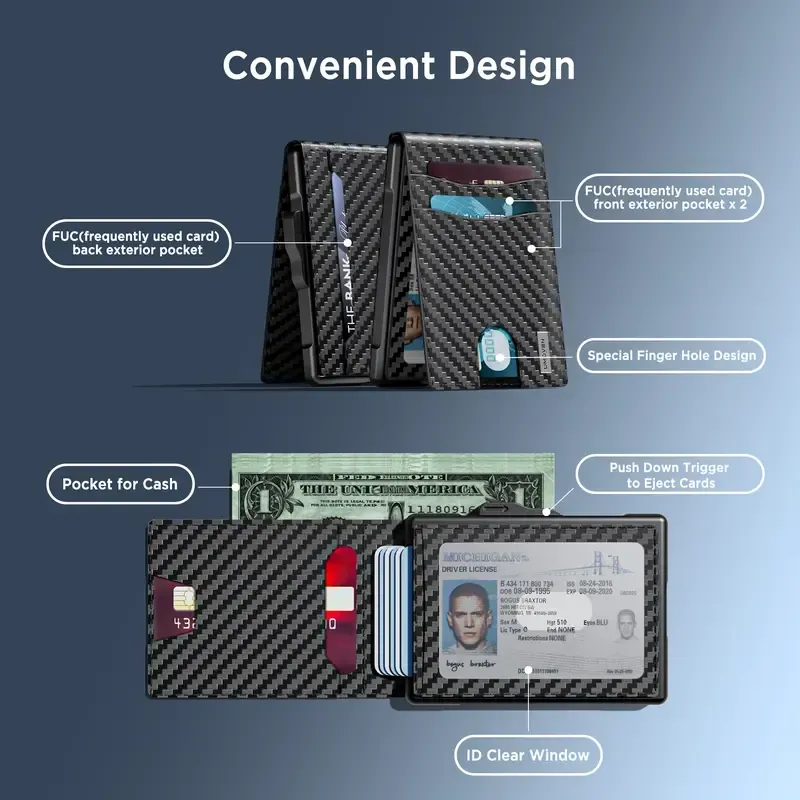 Minimalist Pop-Up Wallet for Men – RFID Blocking Aluminum Card Holder with Cash Slot, ID Window & Leather Front Pocket