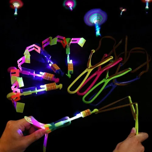 New Outdoor Amazing Light Toy Arrow Rocket Helicopter Flying Toy LED Light Toys Party Fun Gifts Rubber Band Catapult Gift