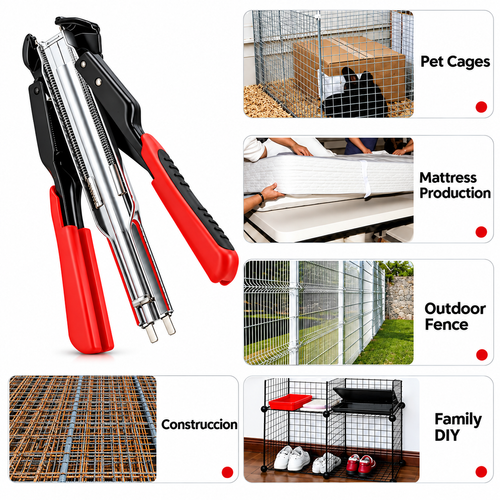 C-Type Hog Ring Pliers Kit Auto Feed Fence Fastener Tool for Animal Pet Cages Fencing, Upholstery, Car Cushions, Meat and Sausage Casings