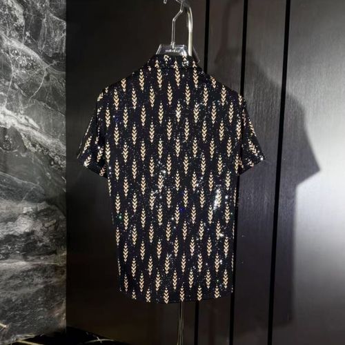 Men's Premium  Light Luxury  Shirt with Wheat-Pattern Rhinestone Embellishment