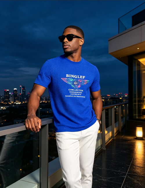 Men's Crew Neck Short Sleeve T-Shirt With Wing Graphic