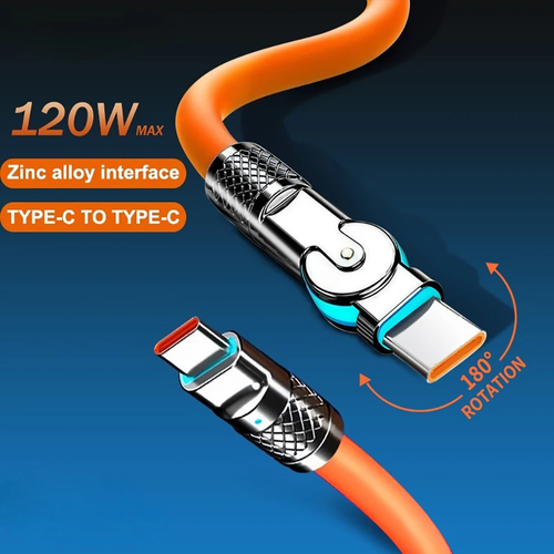 120W 6A Type-C Data Cable Super Fast Charge Type C Silicone 180 ° Rotating Elbow 1M 2M USB Cords For iPhone Android USB C Charger Cable