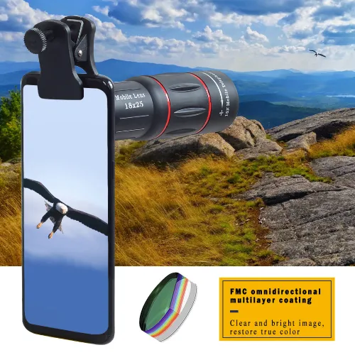 Universal 18x25 Monocular Zoom HD Optical Smartphone Lens — Specialized for Observation and Surveying (18x Telephoto Lens), Compatible with Smartphones