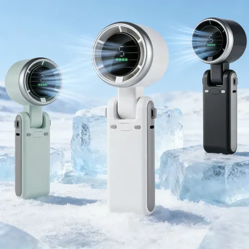 New Portable Electric Fan Creative High-power Display Screen Foldable Handheld Fan USB Rechargeable Hanging Turbo Fan