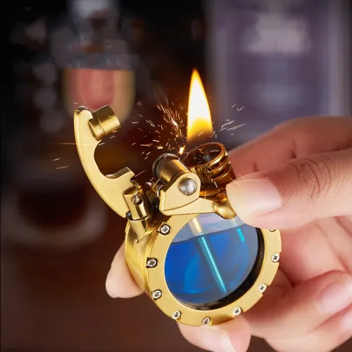 Retro Transparent Fuel Tank Lighter Metal Rocker Kerosene Lighter Personalized Windproof