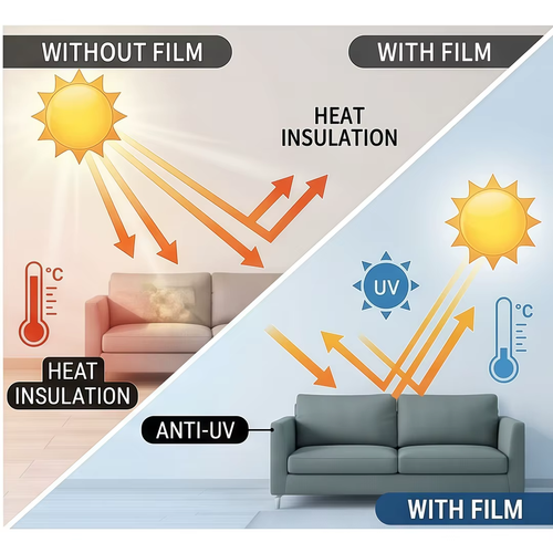 5pcs No Glue Static Cling Window Heat Insulation Film Sun Blocking Cooling Privacy Glass Sticker for Living Room Bedroom Balcony