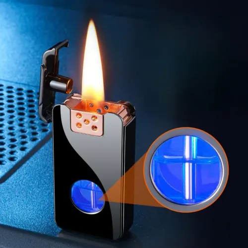 Creative Intelligent Voice-controlled Ignition LED Windproof Kerosen Lighter Blue Light Transparent Fuel Tank Large Capacity