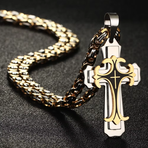 Men's Cross Pendant Necklace and Bracelet Set