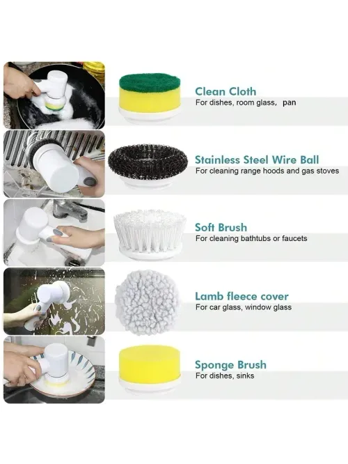 Cleaning Kit Electric Spin Scrubber Cordless Spin Scrubber with 5 Replaceable Brush Heads Electric Cleaning Brush Cleaning Tools