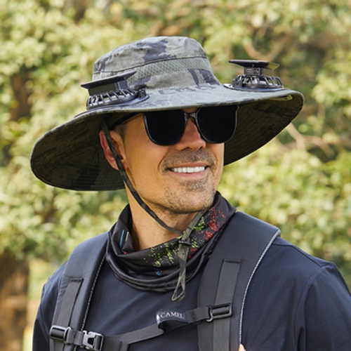 Outdoor UV protection hiking camping breathable wide brim fishing hat beach sun hat with fan
