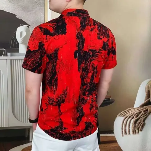 Trendy Summer Tie Dye Ice Silk Short Sleeved Shirt for Men Thin Breathable Casual Social Shirts Fashion Business Office Shirt