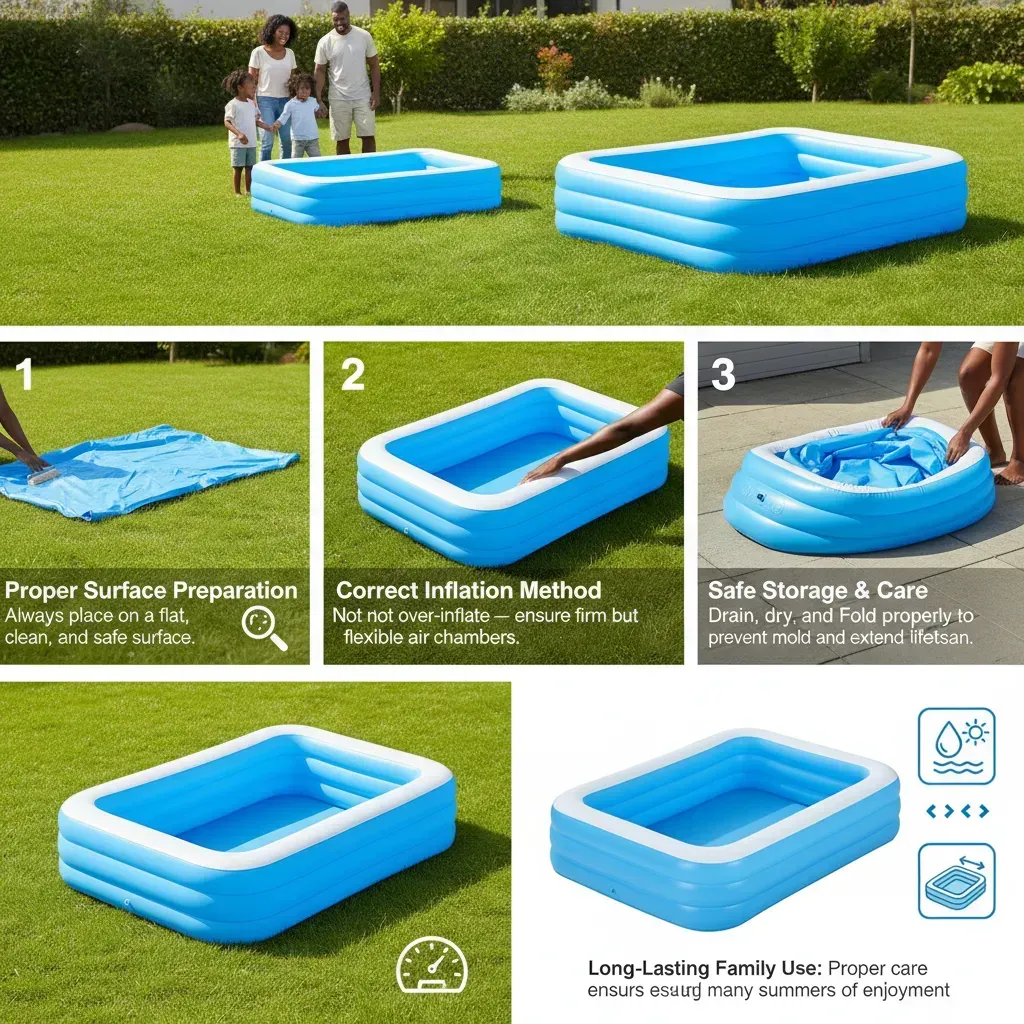 Oversized Family Blow-Up Pool – 210cm x 150cm x 60cm Backyard Water Park for Kids & Adults