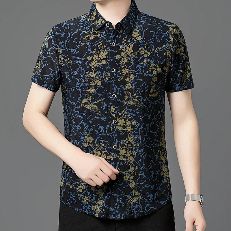 Floral Business-Casual Ice Silk Shirt
