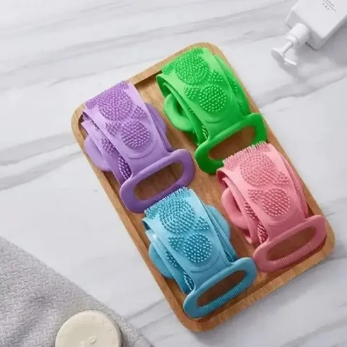 4pcs Body Sponge Silicone Back Brushes Bath Towels Scrubber Rubbing Back Peeling Massage Shower Belt Extended Skin Clean Brushes