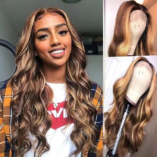 Front lace wig gradient piano color big wave