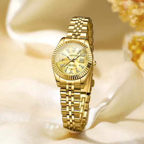 Luxury Men Watch TwoTone Stainless Steel 40mm Gold Circle Water Diamond Clock Fashion Business Men Gift Wristwatch