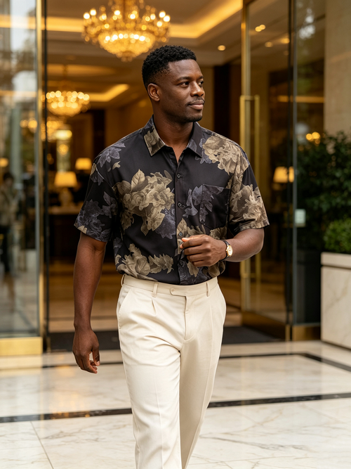High end velvet crochet men's top