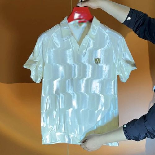 Men's Casual Short Sleeve T-Shirt Breathable Fashionable Polyester Fiber Summer New Style Versatile Gold Stream