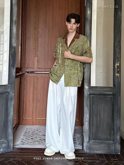 Withered Wood Meets Spring  Green Jacquard Summer Shirt