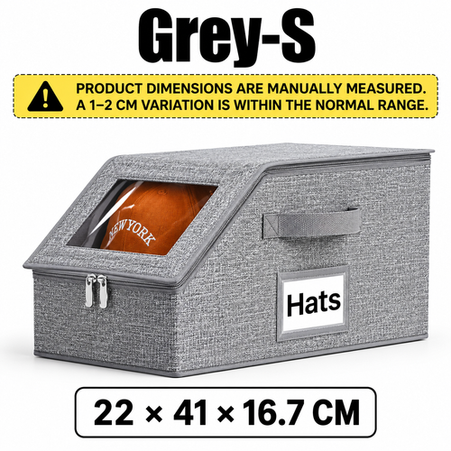 2pcs Stackable Baseball Cap Organizer Boxes-Large Capacity,Foldable Fabric Storage Boxe with Clear Lid&Metal Handles for Clothes,Hats