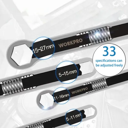 Spanner Wrench 11-27mm Stainless Steel Double Ended Multi-functional Flexible Rotating Mechanics Fastener Repair Hand Tools