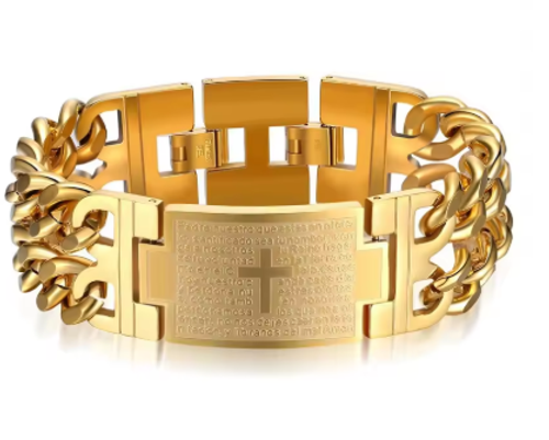 24MM Width 316L Stainless Steel Cuban Chain Cross Bracelet For Men Jewelry Male Hand Chain Wrap Bracelets Punk Accessory
