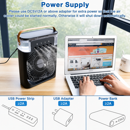 Portable Humidifier Fan AIr Conditioner Household Small Air Cooler Hydrocooling Portable Air Adjustment For Office 3 Speed Fan